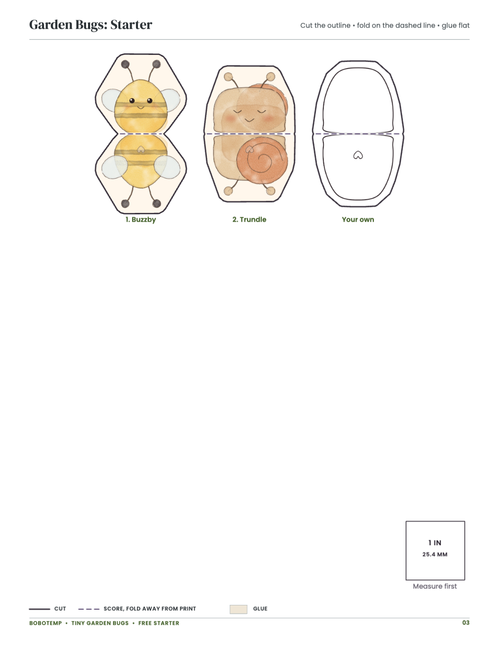 Garden Bugs: Starter: collectibles with cut and fold lines and a blank to design