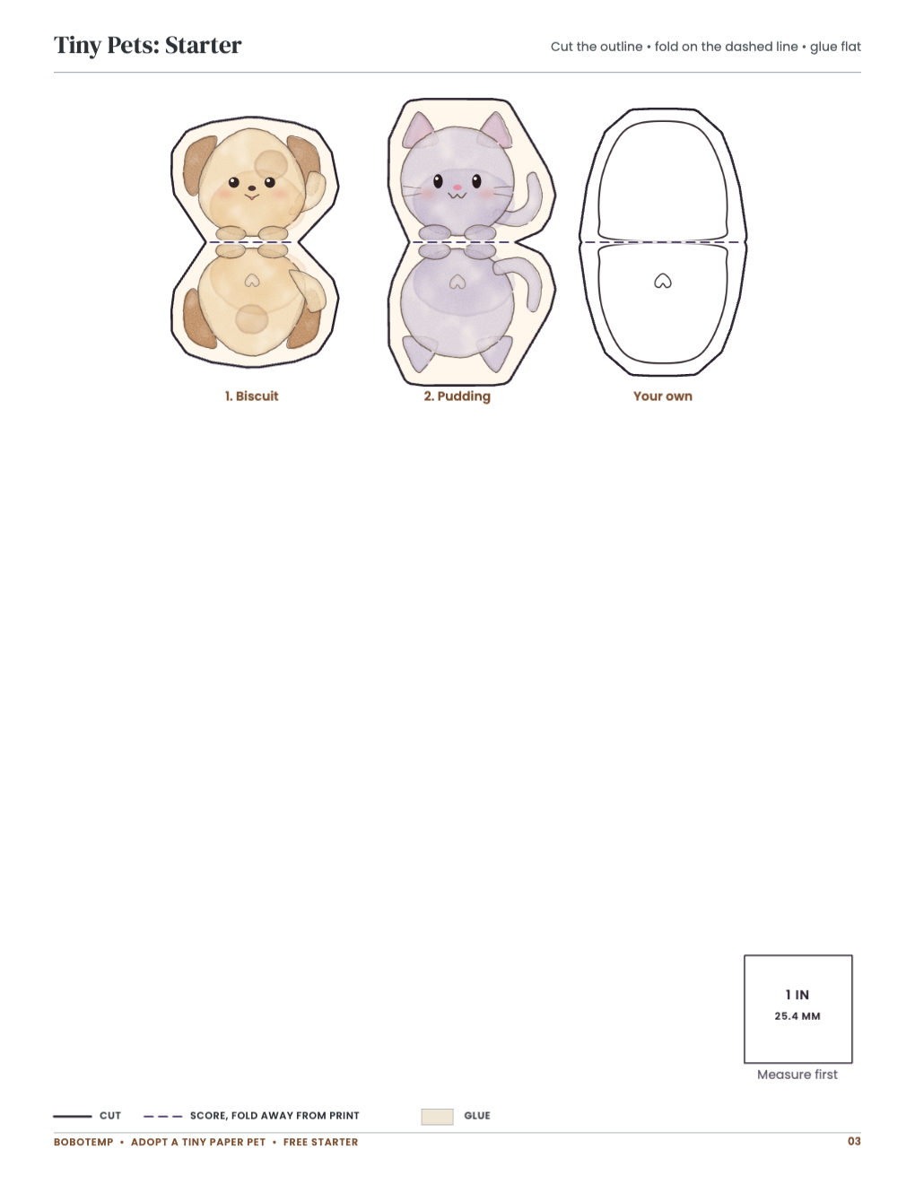 Tiny Pets: Starter: collectibles with cut and fold lines and a blank to design