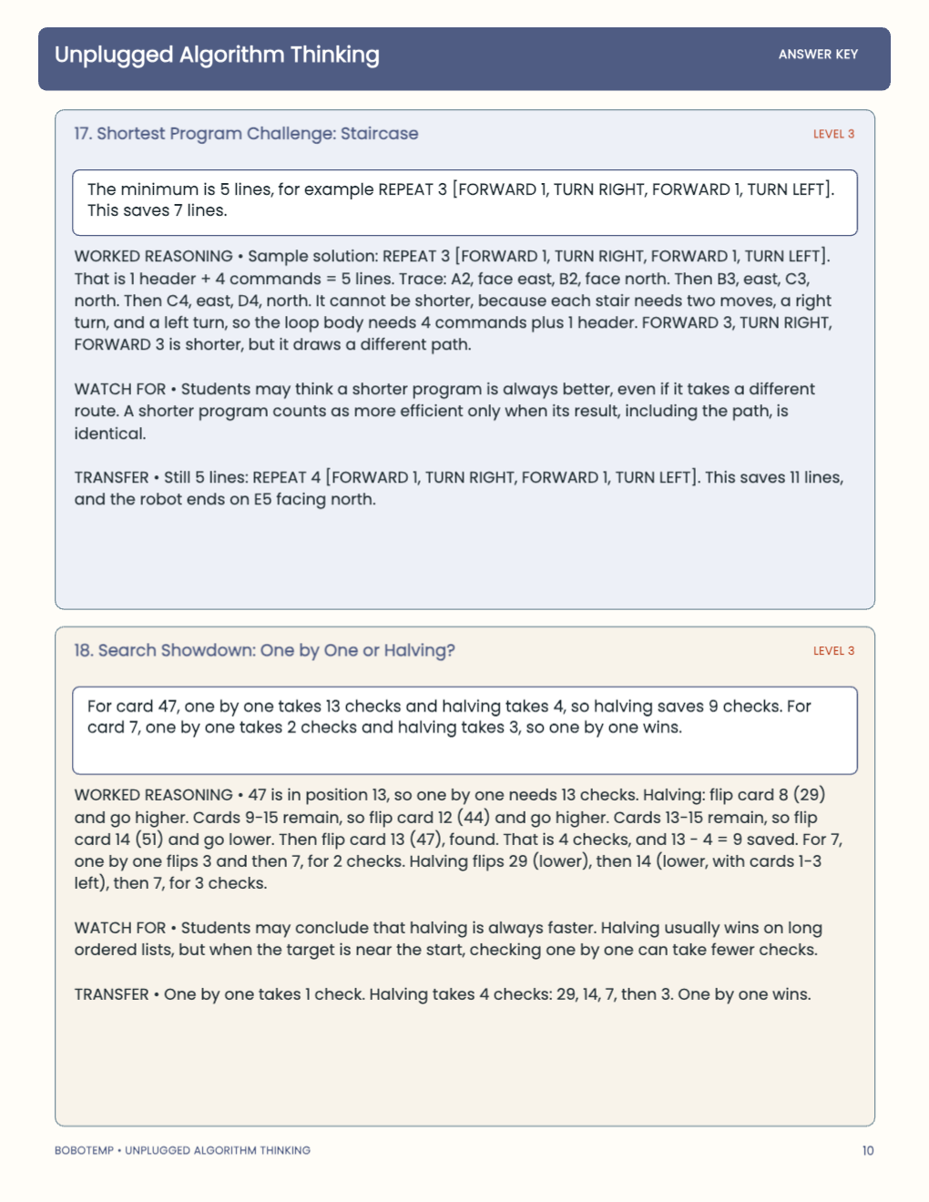 Unplugged Algorithm Thinking worked answer page
