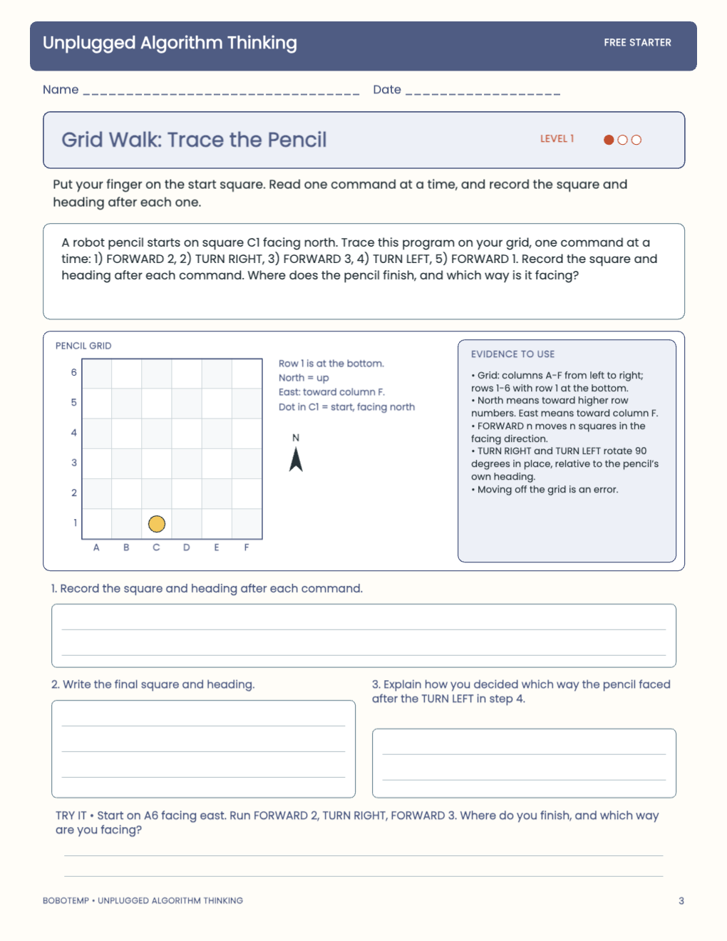 Unplugged Algorithm Thinking free activity page 2