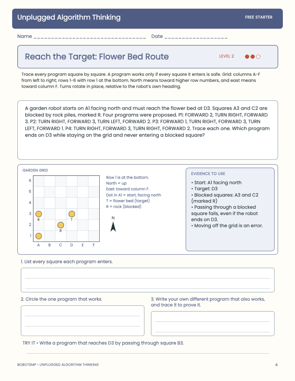 Unplugged Algorithm Thinking free activity page 3