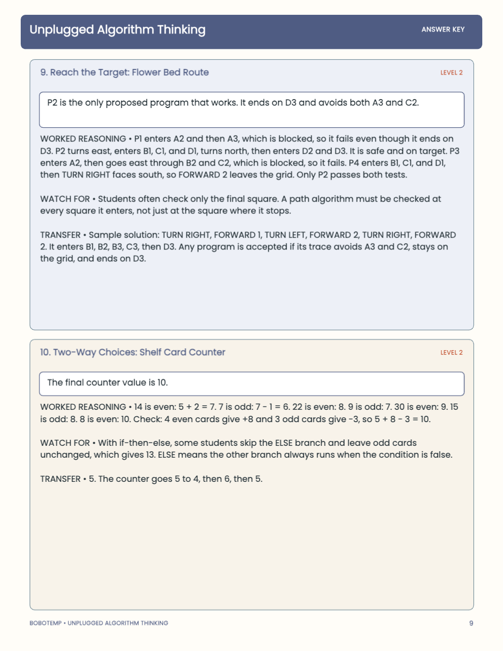 Unplugged Algorithm Thinking worked answer page