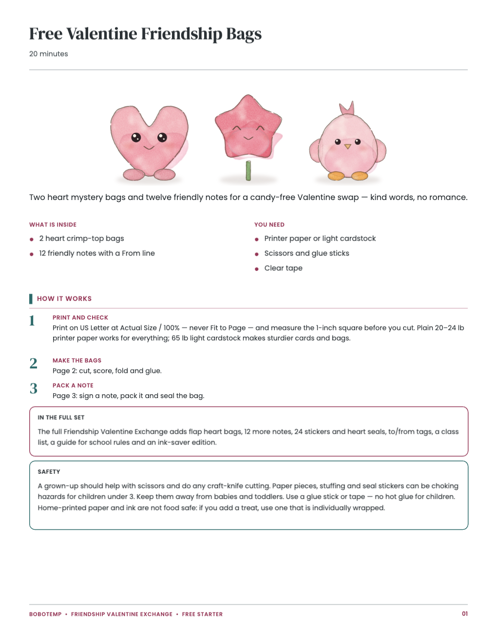 Free Valentine Friendship Bags guide: what is inside, the steps and safety notes