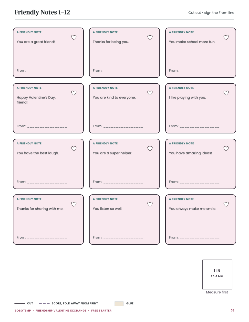 Friendly Notes 1–12 page