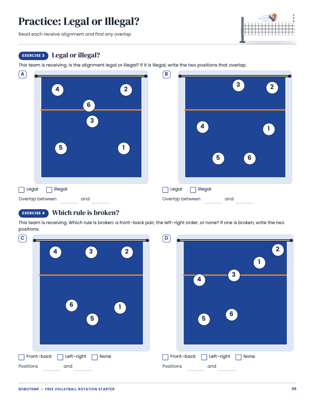 Practice: four receive alignments to judge legal or illegal and to name the rule that is broken