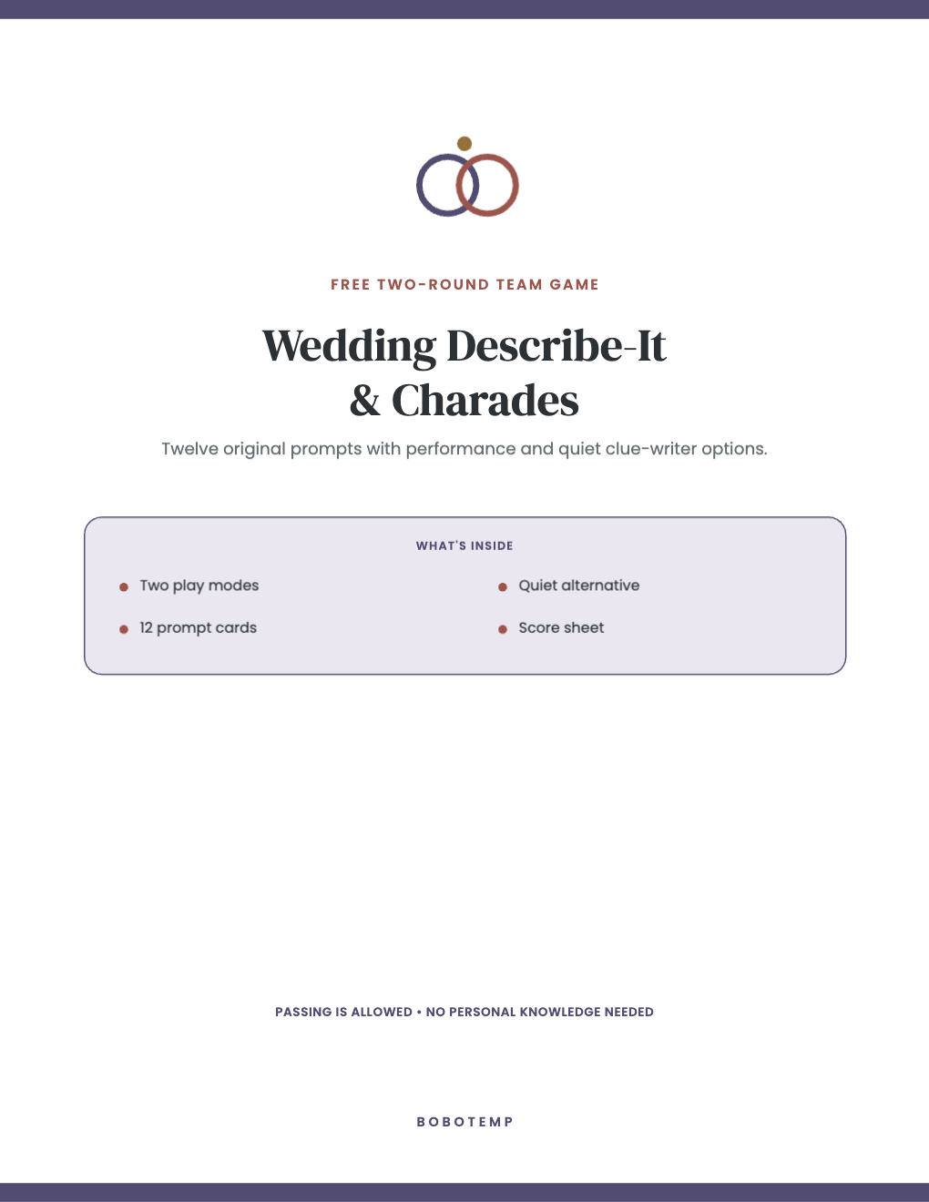 Wedding Describe-It & Charades Deck free page 1 of 4