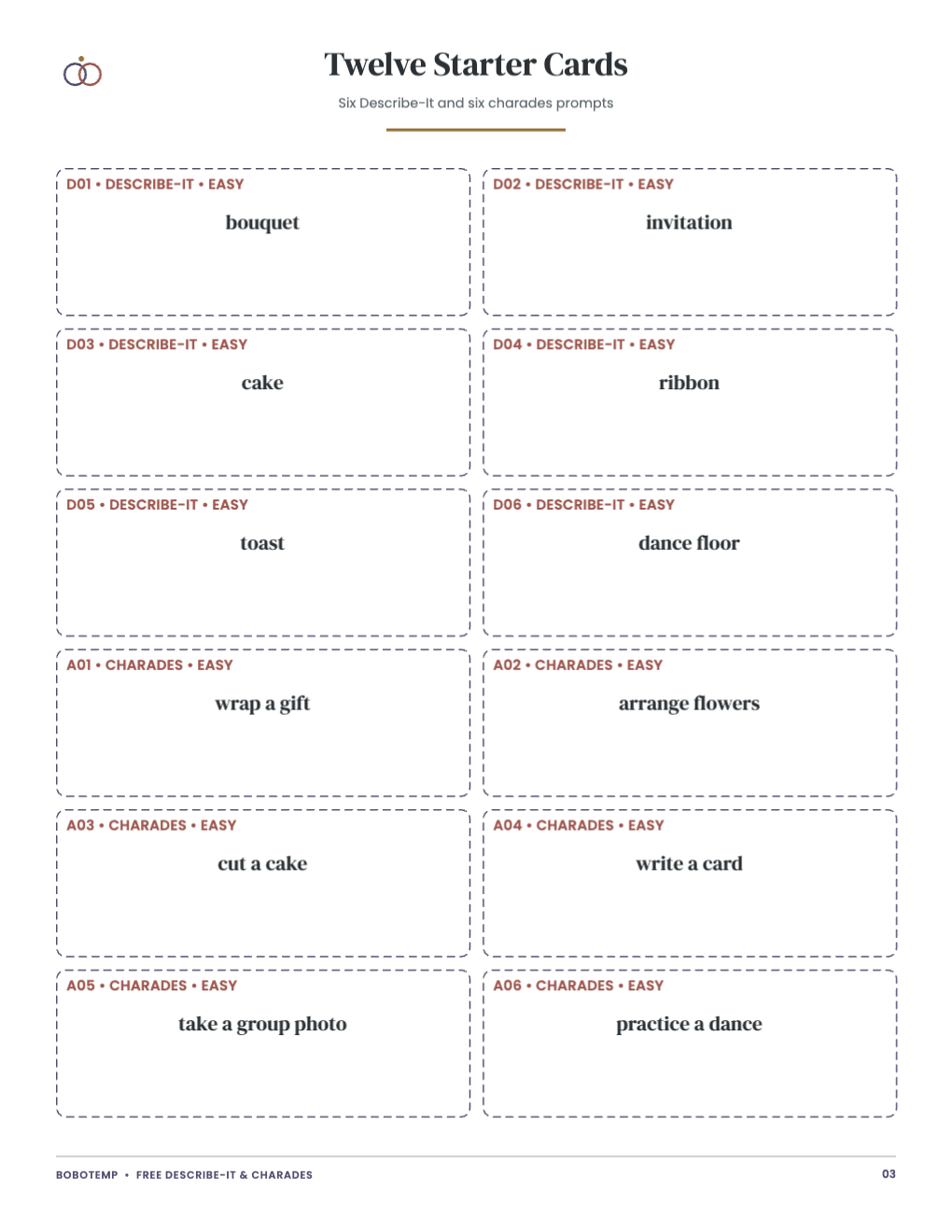 Wedding Describe-It & Charades Deck free page 3 of 4