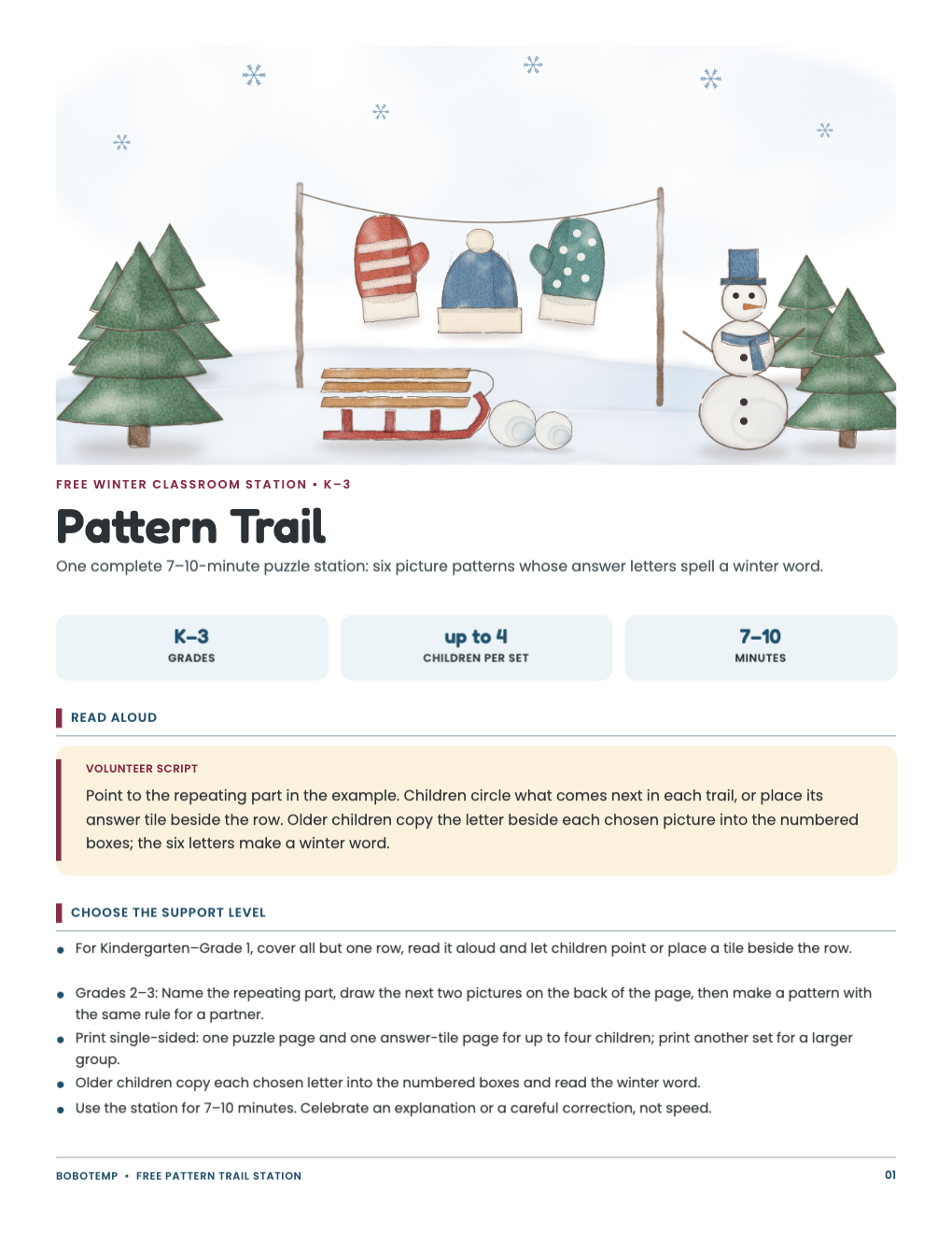 Winter Classroom Party Stations free sample page 1 of 4