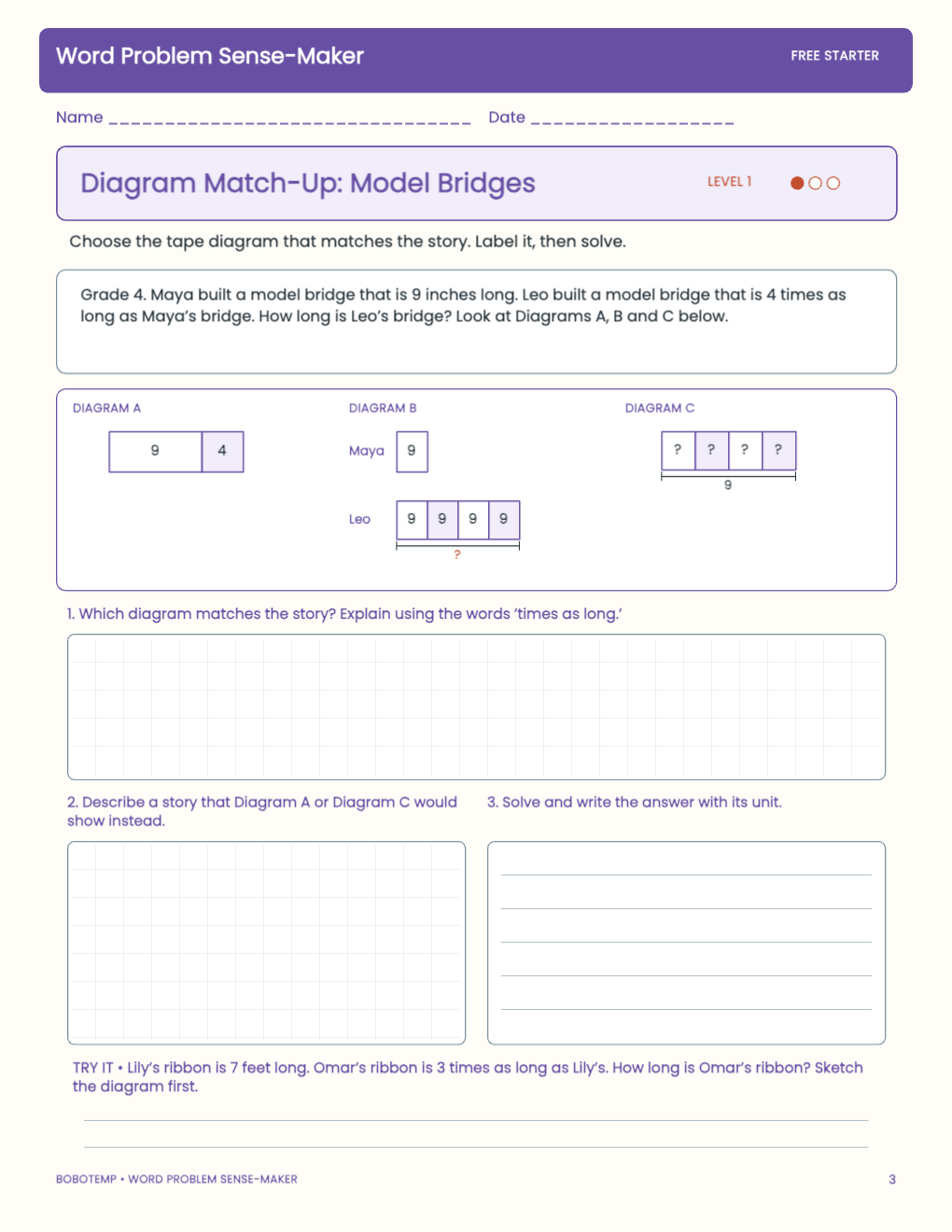 Word Problem Sense-Maker free activity page 2