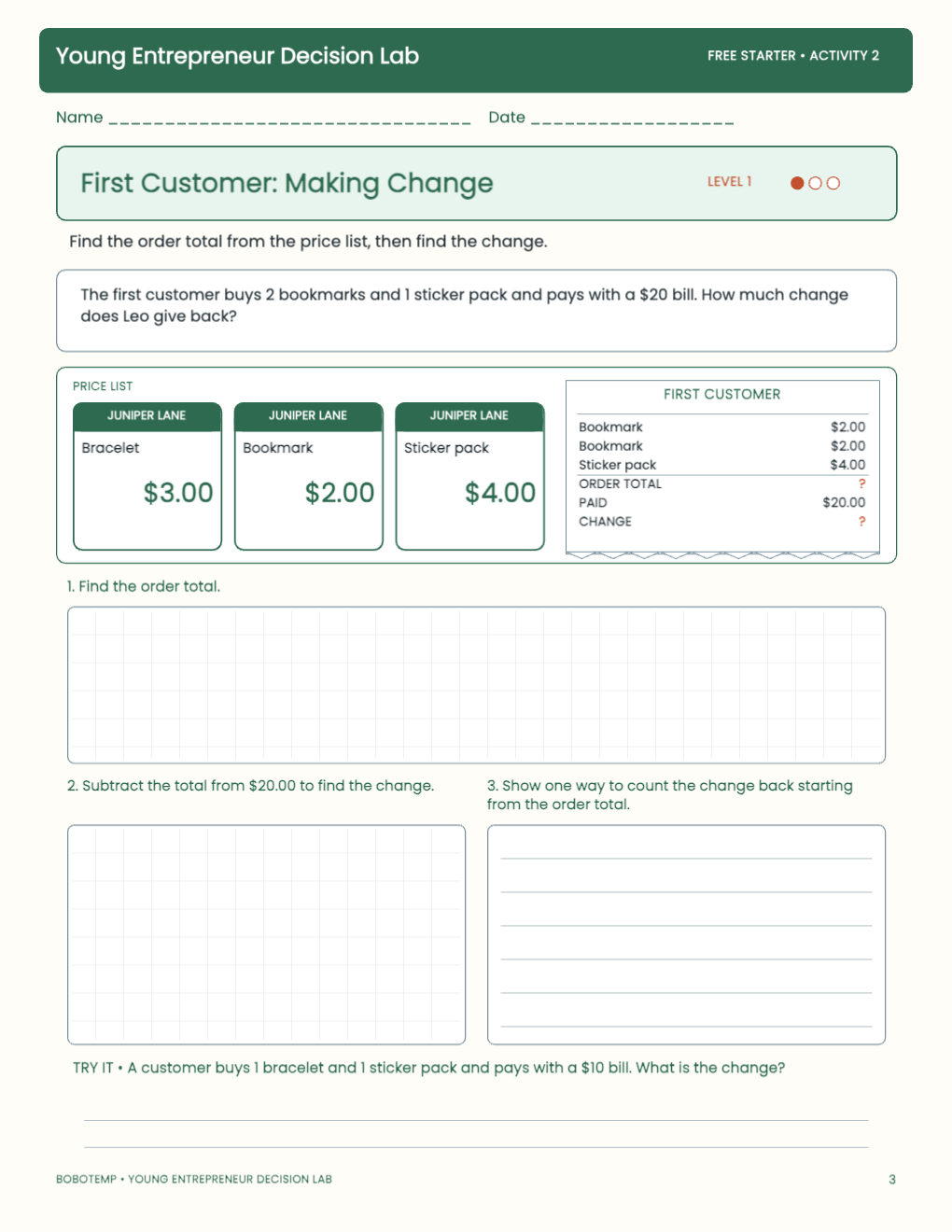 Young Entrepreneur Decision Lab free activity page 2