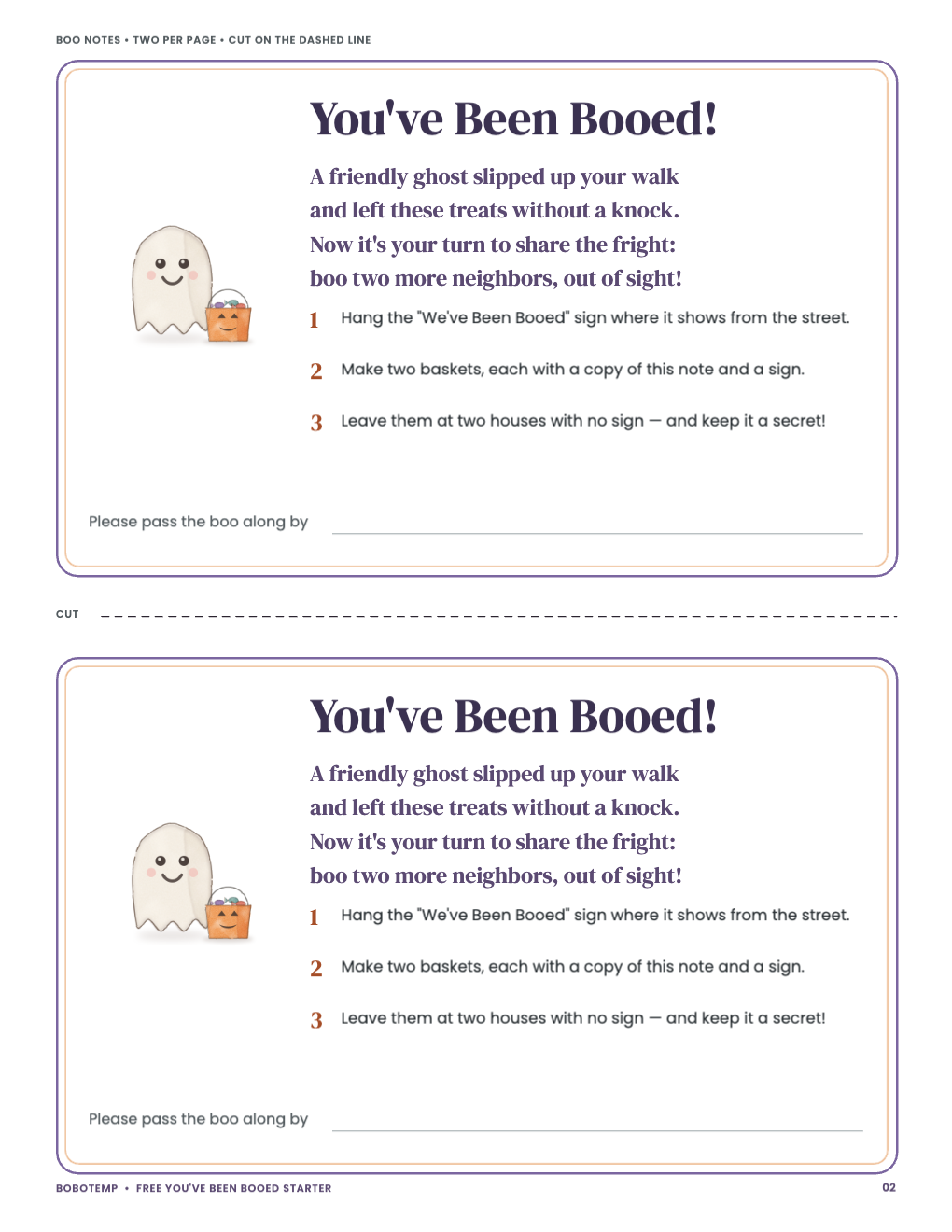 Two half-page Boo notes with an original verse