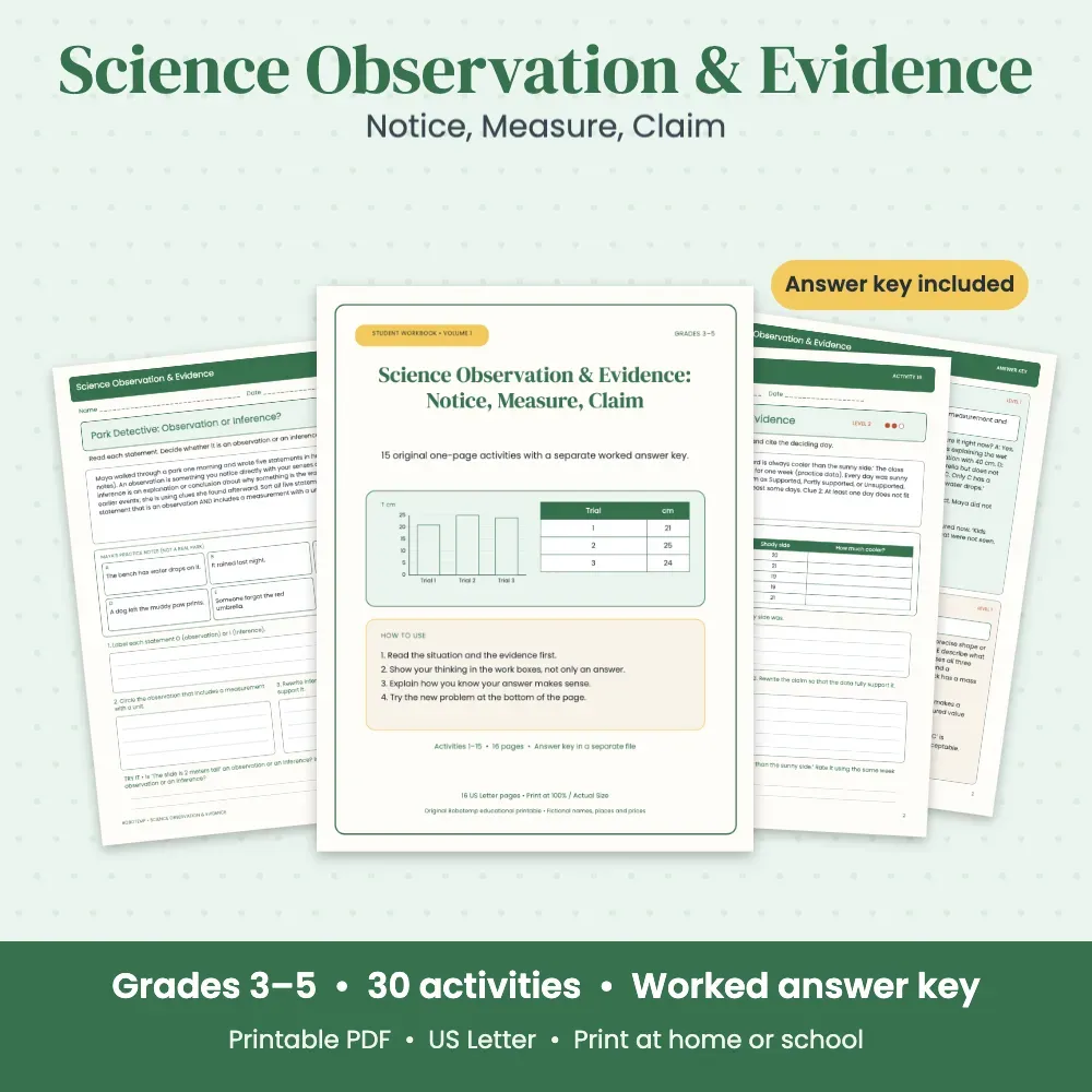 Science Observation & Evidence — 30 Printable Activities, Grades 3–5 ...