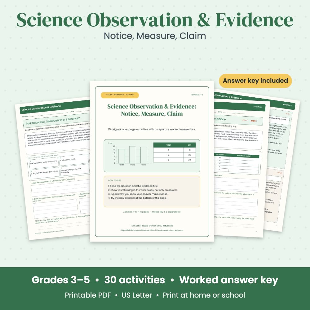 Science Observation & Evidence — 30 Printable Activities, Grades 3–5 ...