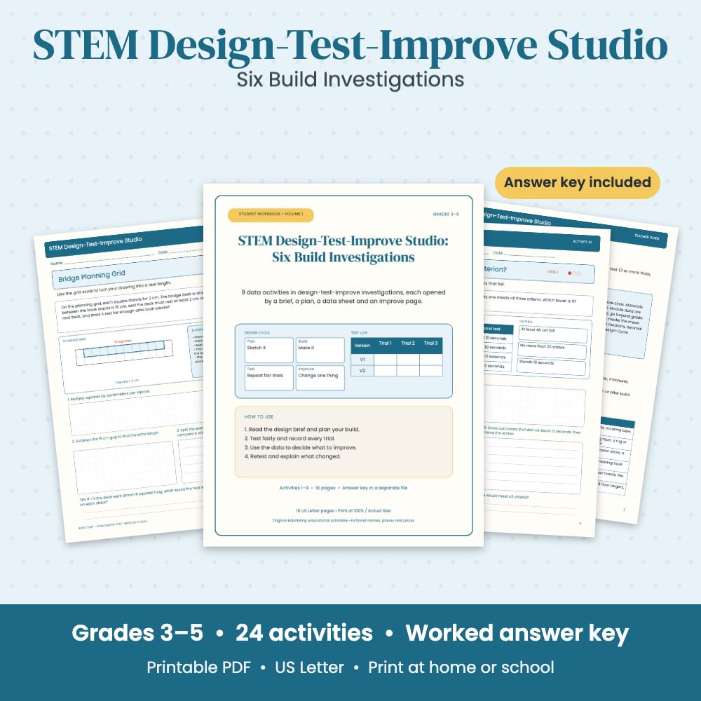 STEM Design-Test-Improve Studio — 24 Printable Activities, Grades 3–5 ...