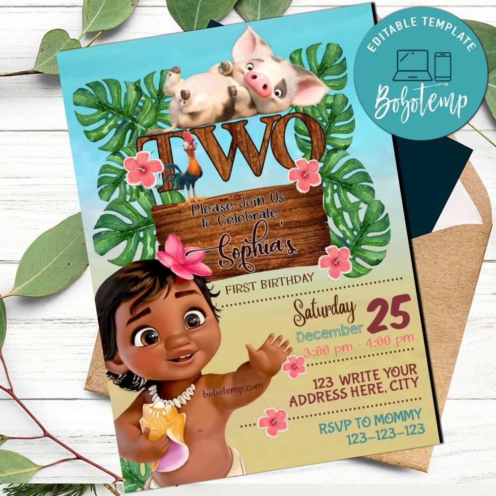 Moana Invitation Template Free Thank You Card Printable | Bobotemp Shop