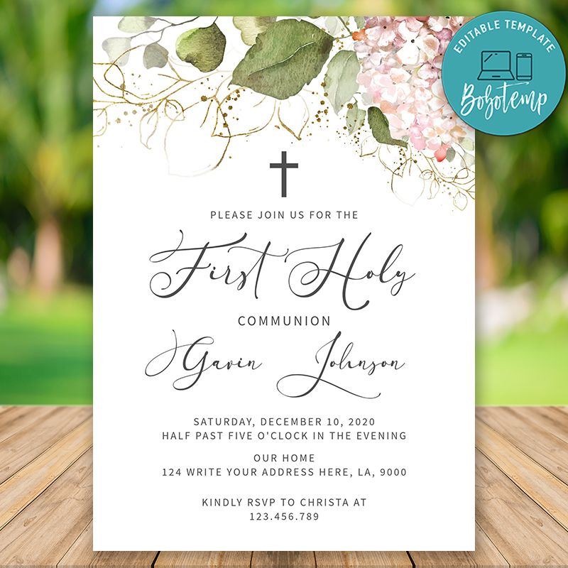 first holy communion invitation card editable Download After you customize the template in Canva Free First Communion Invitation Templates,