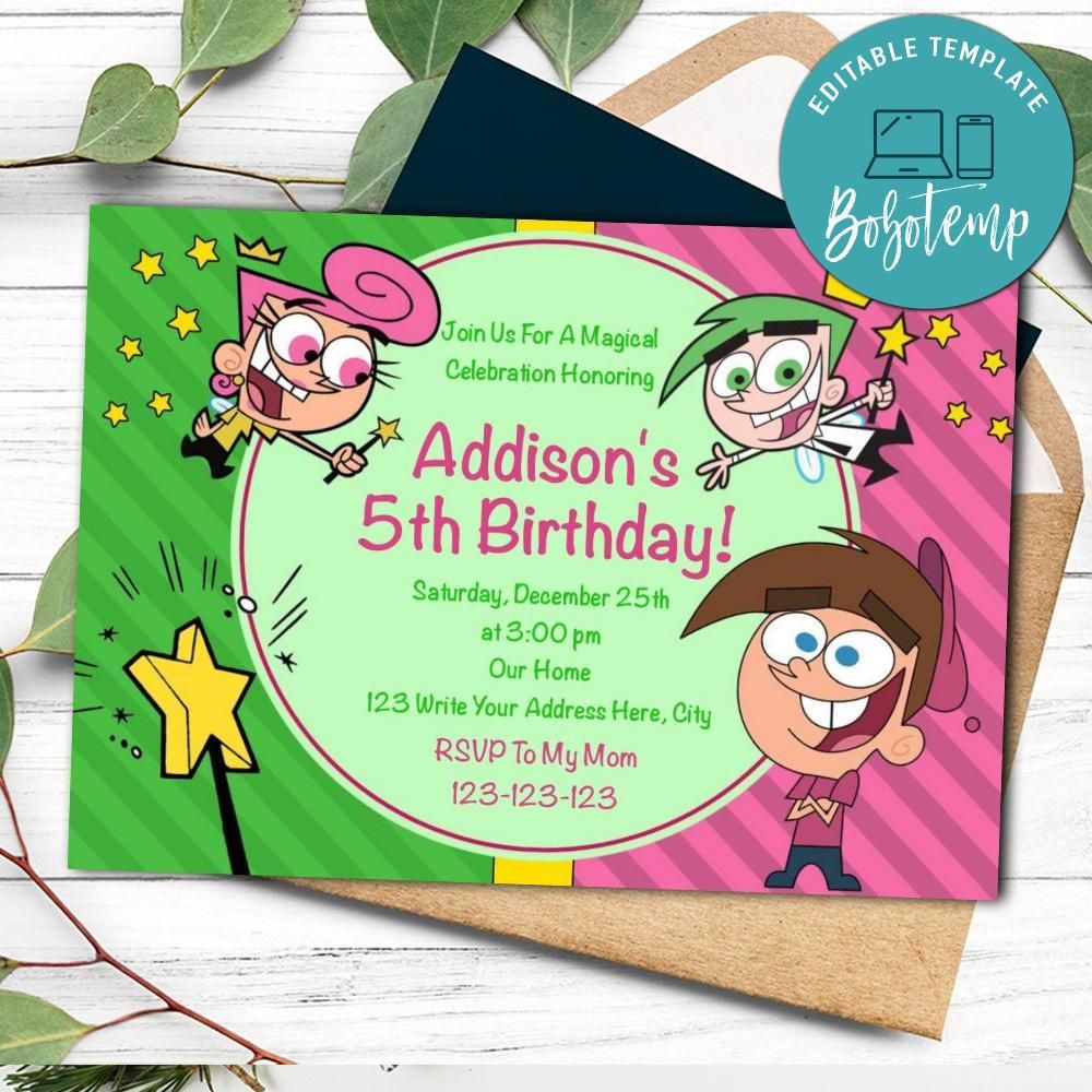 The fairly odd parents Invitation Template Instant Download | Bobotemp