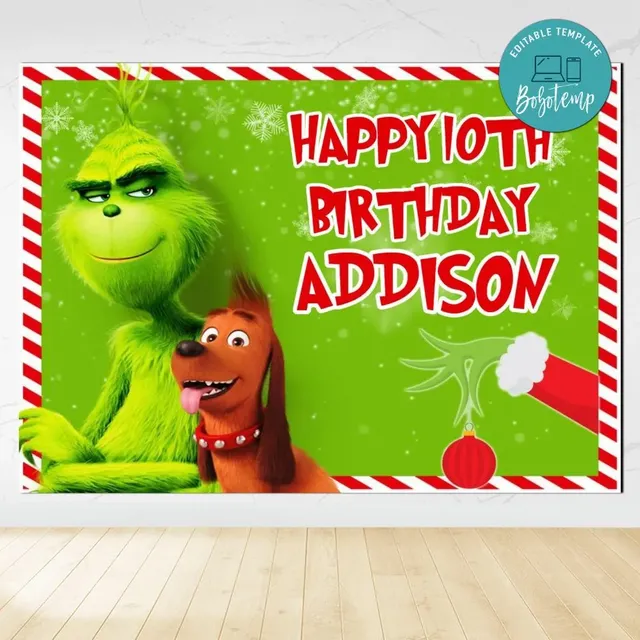 Printable Grinch Birthday Backdrop Digital File DIY