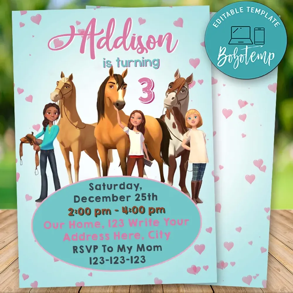 Editable Spirit Riding Free Birthday Invitations Instant Download ...