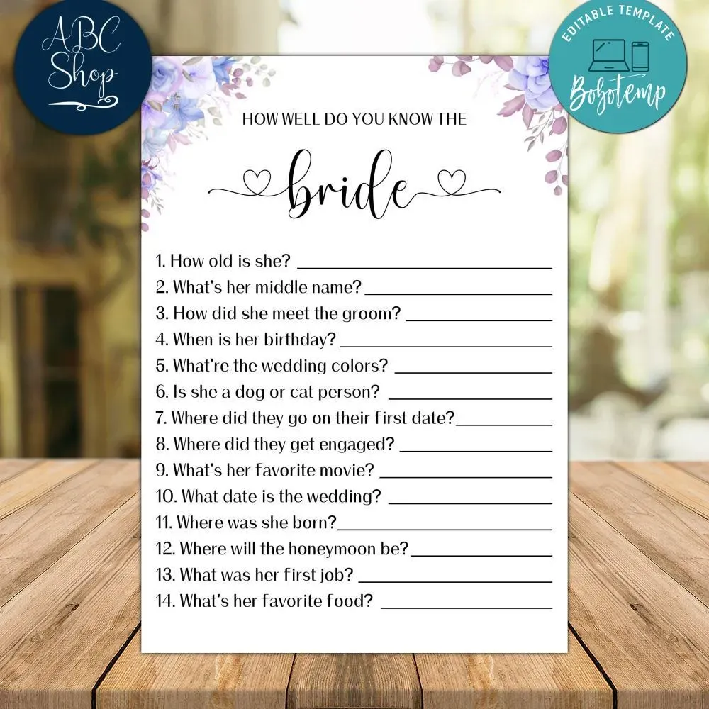 How Well Do You Know the Bride Bridal Shower Game DIY | Bobotemp