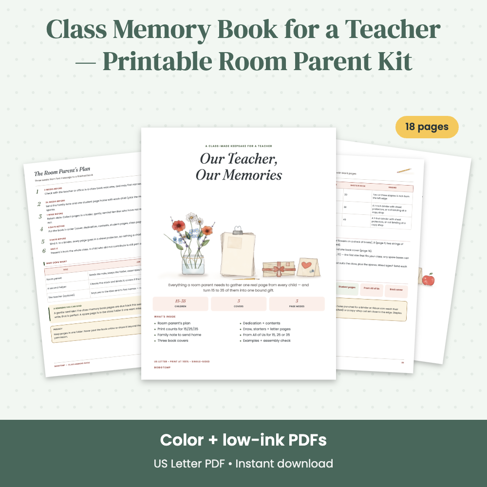 Preview of Class Memory Book for a Teacher — Printable Room Parent Kit
