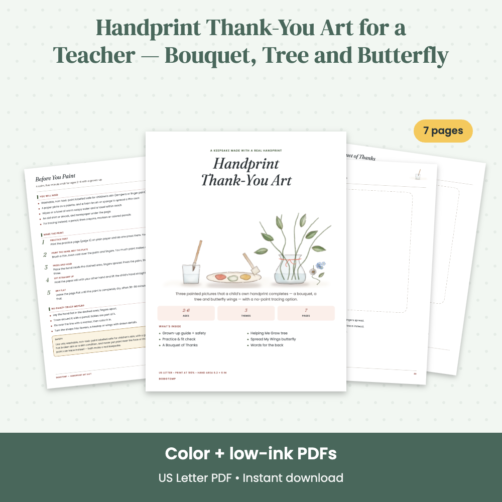Preview of Handprint Thank-You Art for a Teacher — Bouquet, Tree and Butterfly