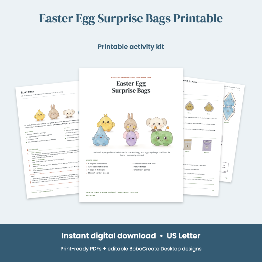 Preview of Easter Egg Surprise Bags Printable — Spring Critters, Egg Bags & Hunt Checklist (Easter + Spring)