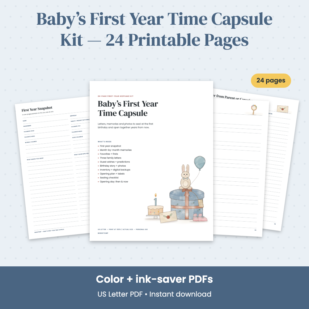 Preview of Baby’s First Year Time Capsule Kit — 24 Printable Pages