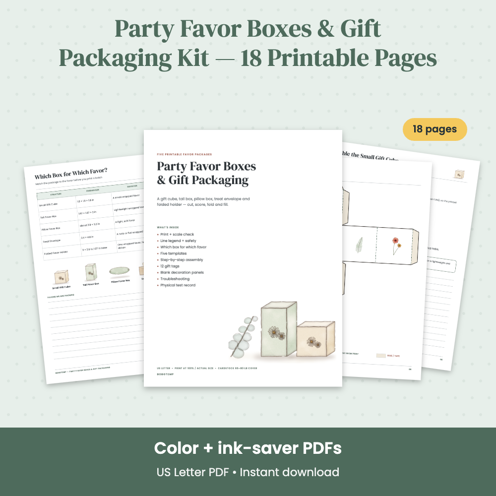 Preview of Party Favor Boxes & Gift Packaging Kit — 18 Printable Pages