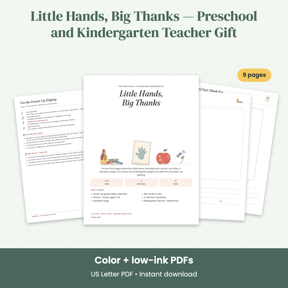 Preview of Little Hands, Big Thanks — Preschool and Kindergarten Teacher Gift