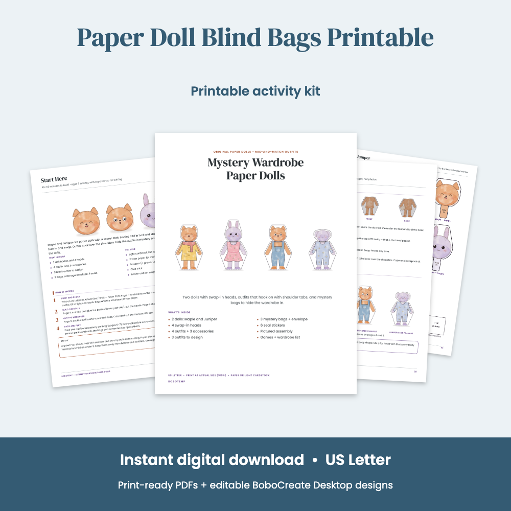 Preview of Paper Doll Blind Bags Printable — Mystery Wardrobe Dolls with Swap-On Outfits
