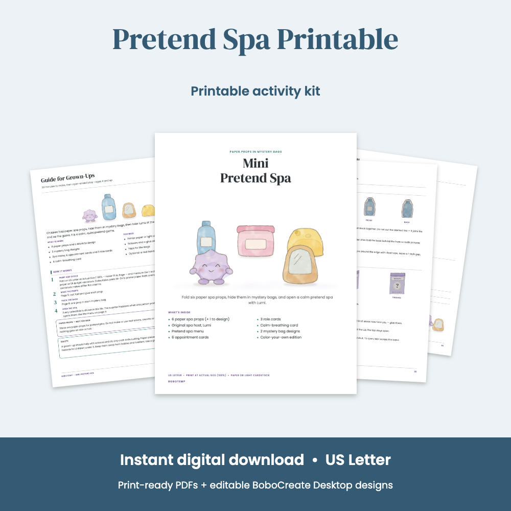 Preview of Pretend Spa Printable — Paper Spa Props in Mystery Bags, Menu & Appointment Cards