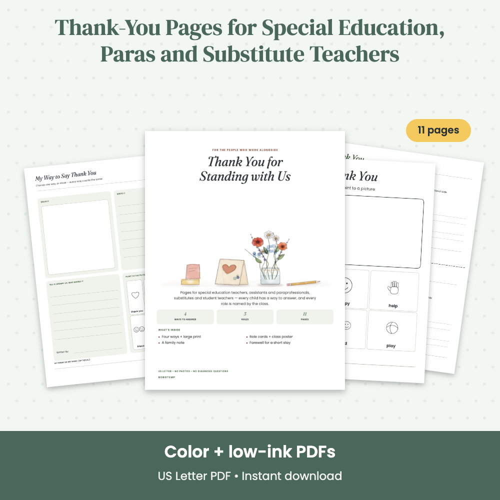 Preview of Thank-You Pages for Special Education, Paras and Substitute Teachers