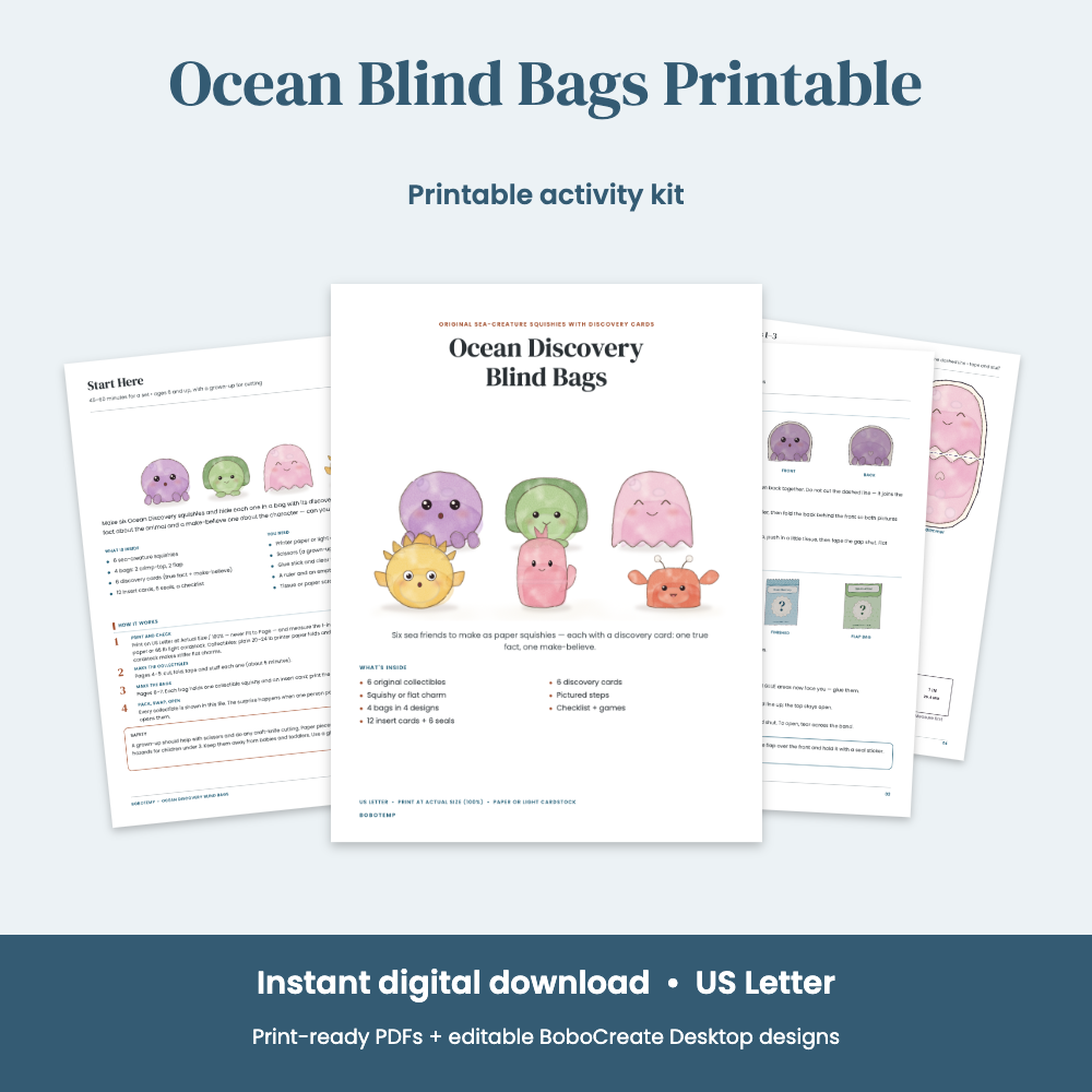 Preview of Ocean Blind Bags Printable — Sea Creature Paper Squishies with Real Ocean Facts