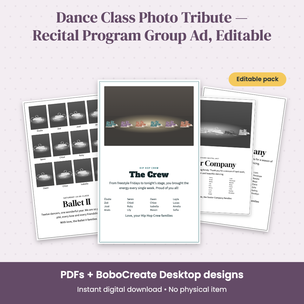 Preview of Dance Class Photo Tribute — Recital Program Group Ad, Editable