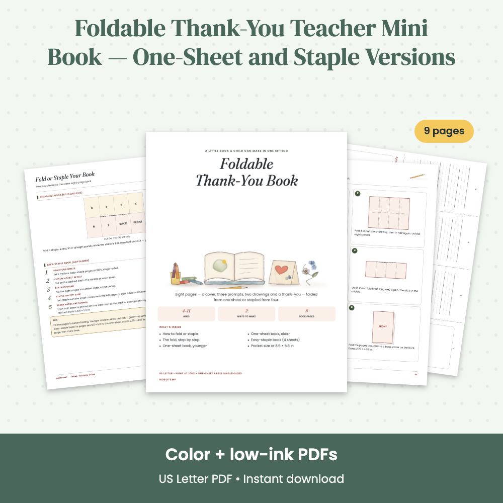 Preview of Foldable Thank-You Teacher Mini Book — One-Sheet and Staple Versions