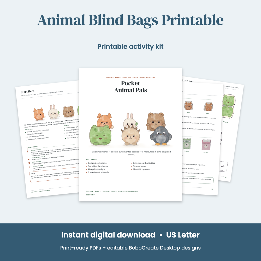 Preview of Animal Blind Bags Printable — 6 Original Pocket Animal Pals with Collector Cards
