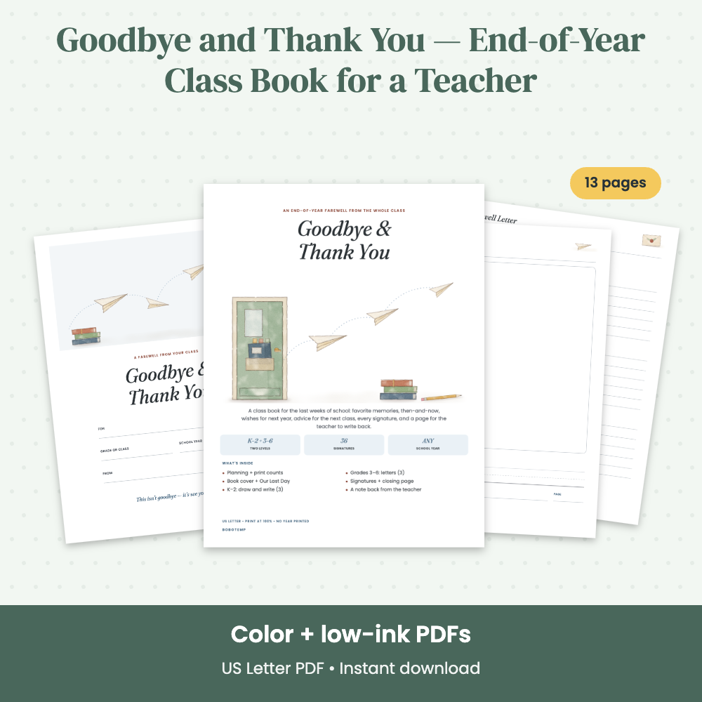 Preview of Goodbye and Thank You — End-of-Year Class Book for a Teacher