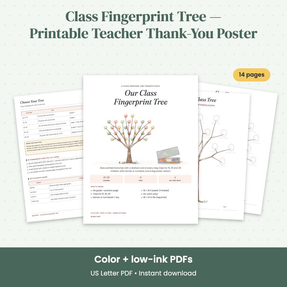 Preview of Class Fingerprint Tree — Printable Teacher Thank-You Poster