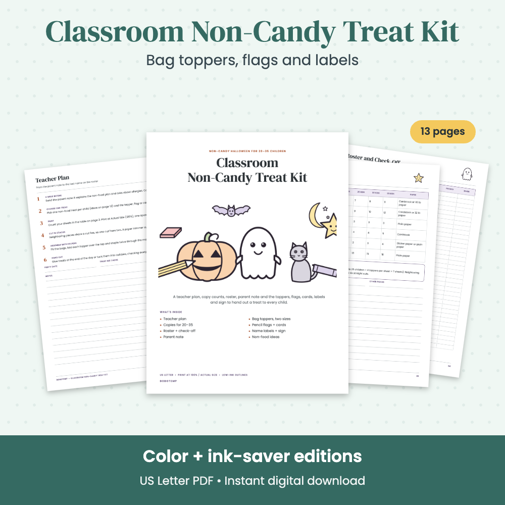 Preview of Classroom Non-Candy Treat Kit — 13 Printable Pages