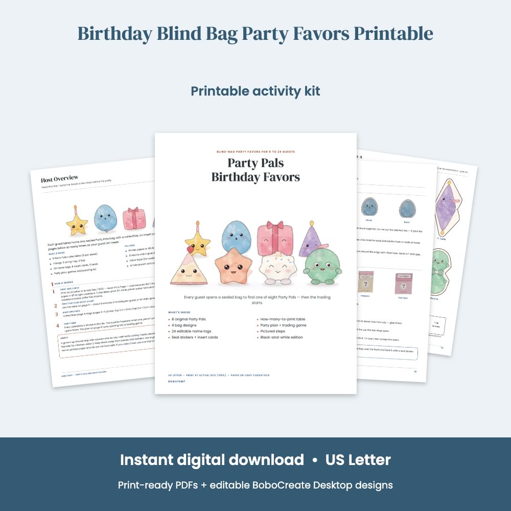 Birthday Blind Bag Party Favors Printable — Party Pals for 8 to 24 ...