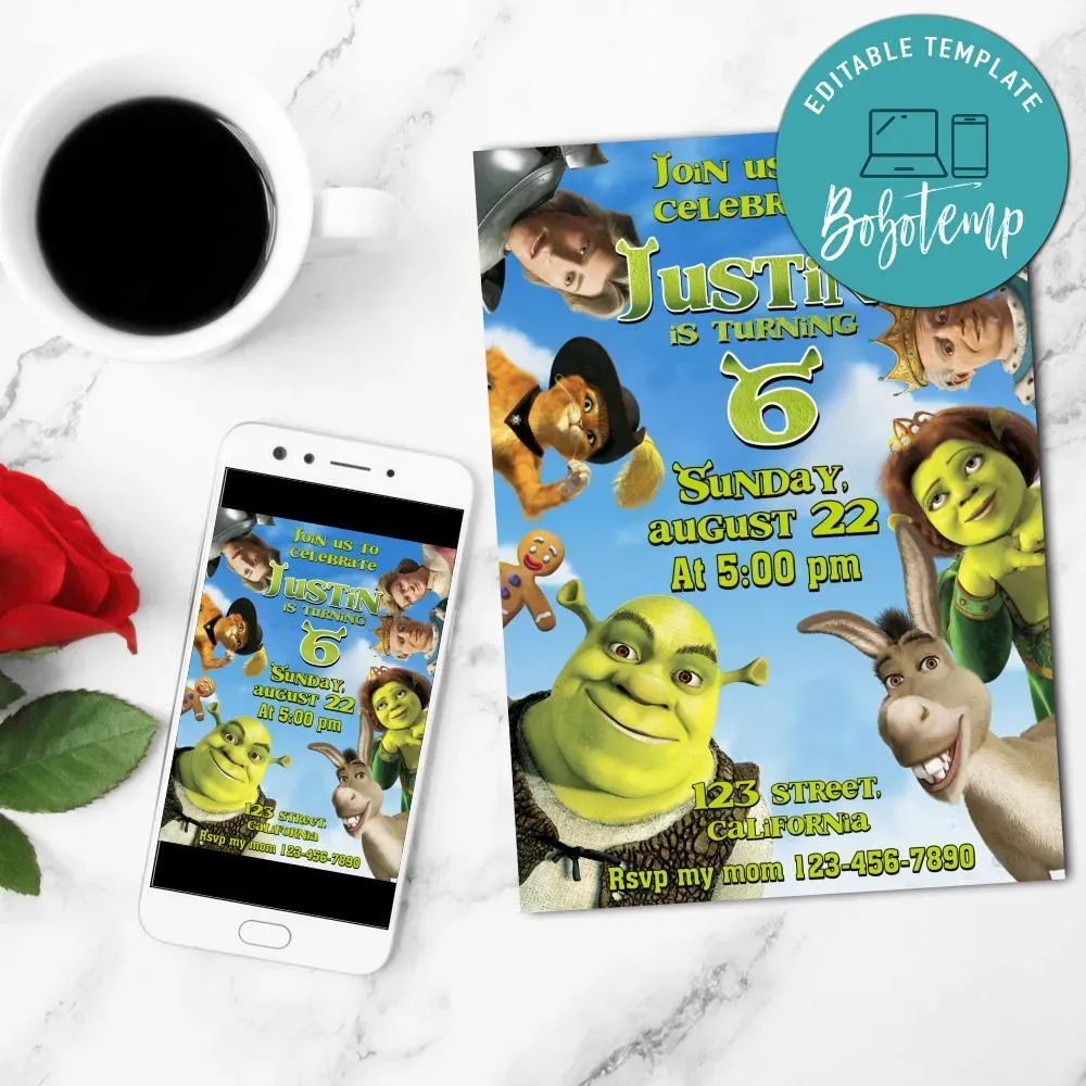 Shrek Invitation Template Free Thank You Card Printable | Bobotemp Shop