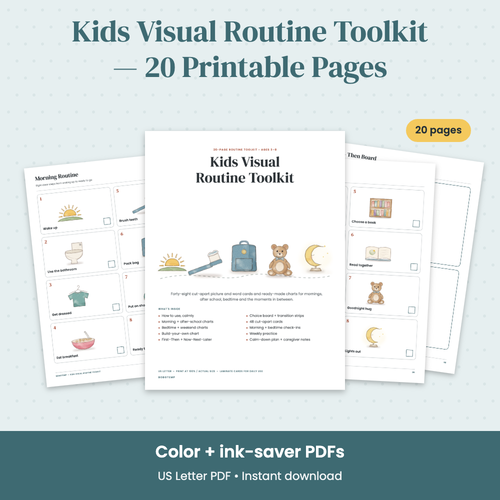 Preview of Kids Visual Routine Toolkit — 20 Printable Pages