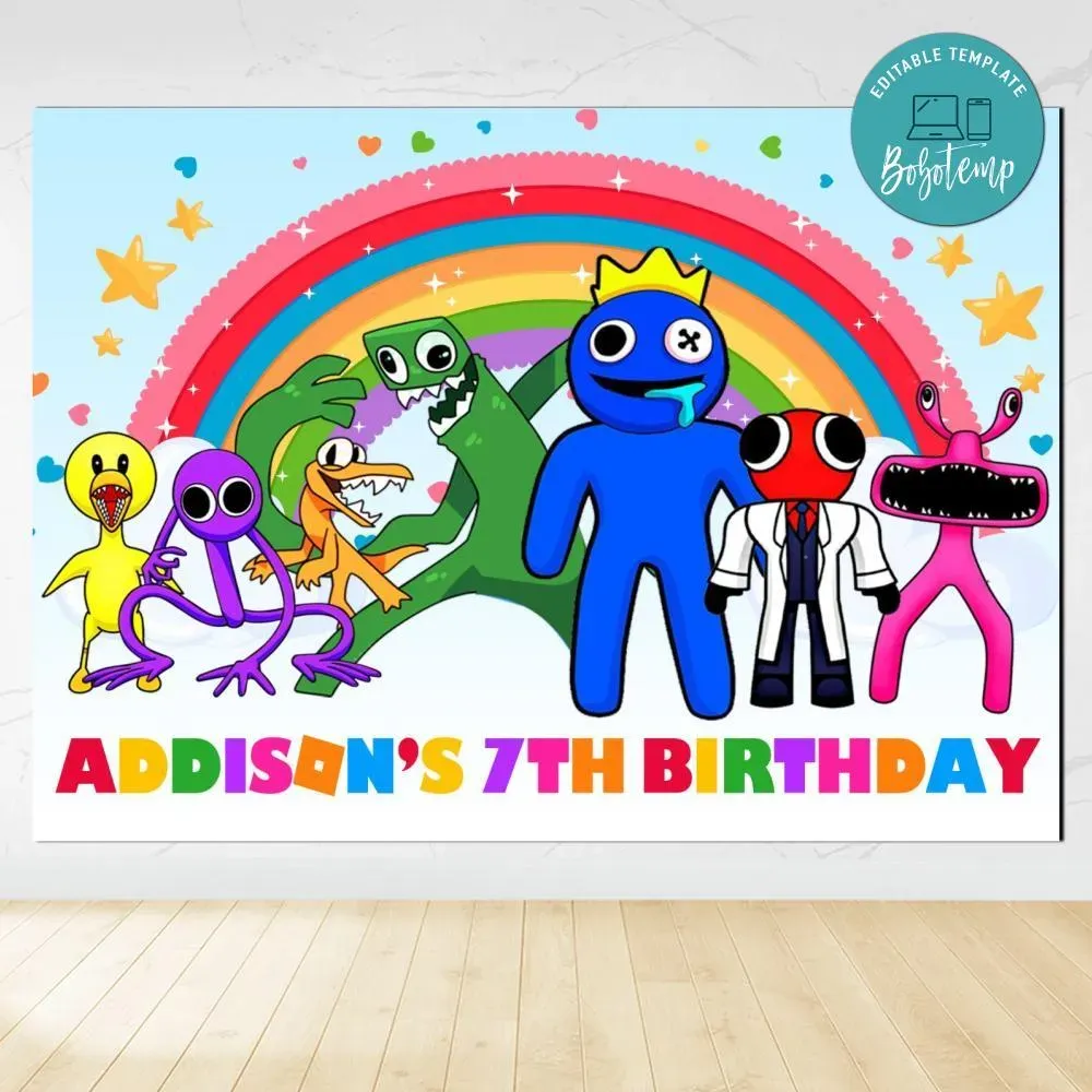 Rainbow Friends Roblox Birthday Backdrop Digital File Template | Bobotemp