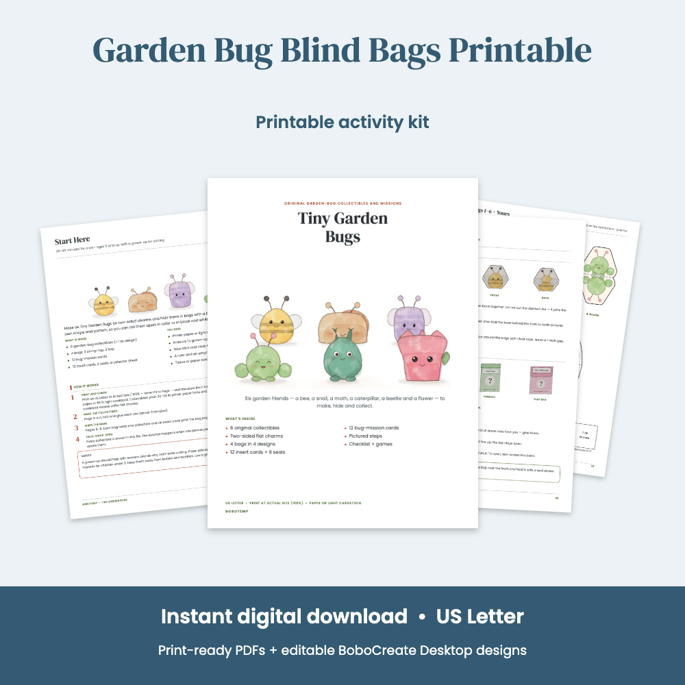 Preview of Garden Bug Blind Bags Printable — 6 Bug Collectibles + 12 Indoor Bug Missions