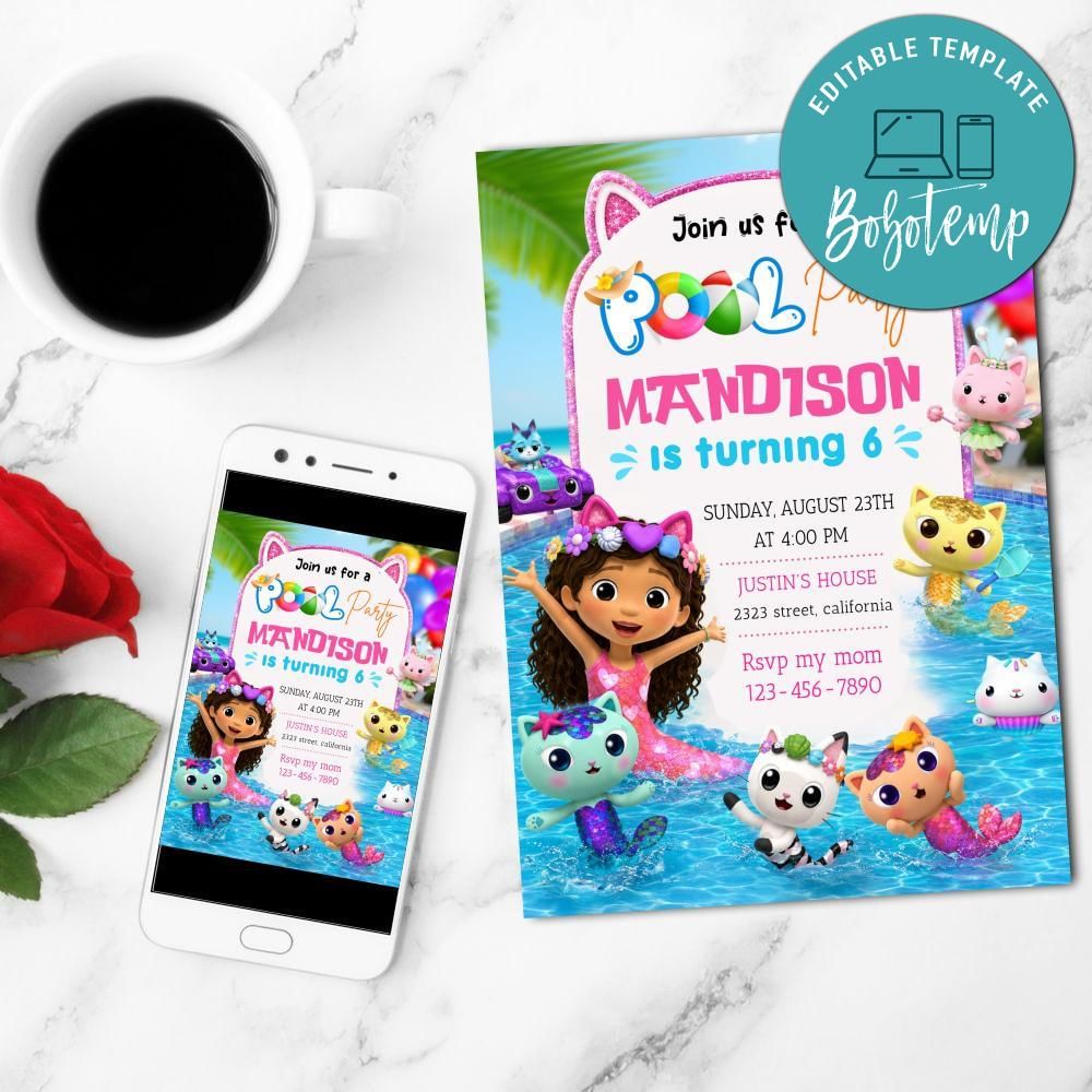 Gabby dollhouse Invitation Template Free Thank You Card Printable ...