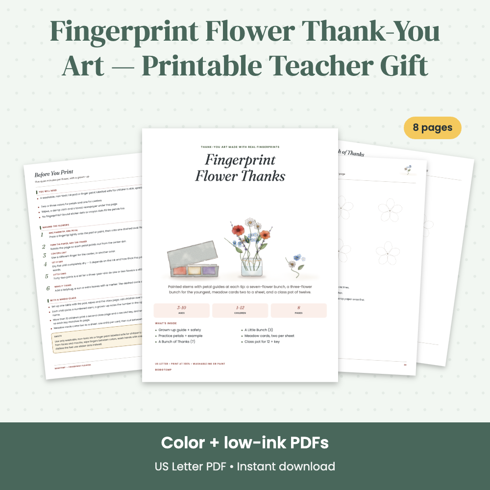Preview of Fingerprint Flower Thank-You Art — Printable Teacher Gift