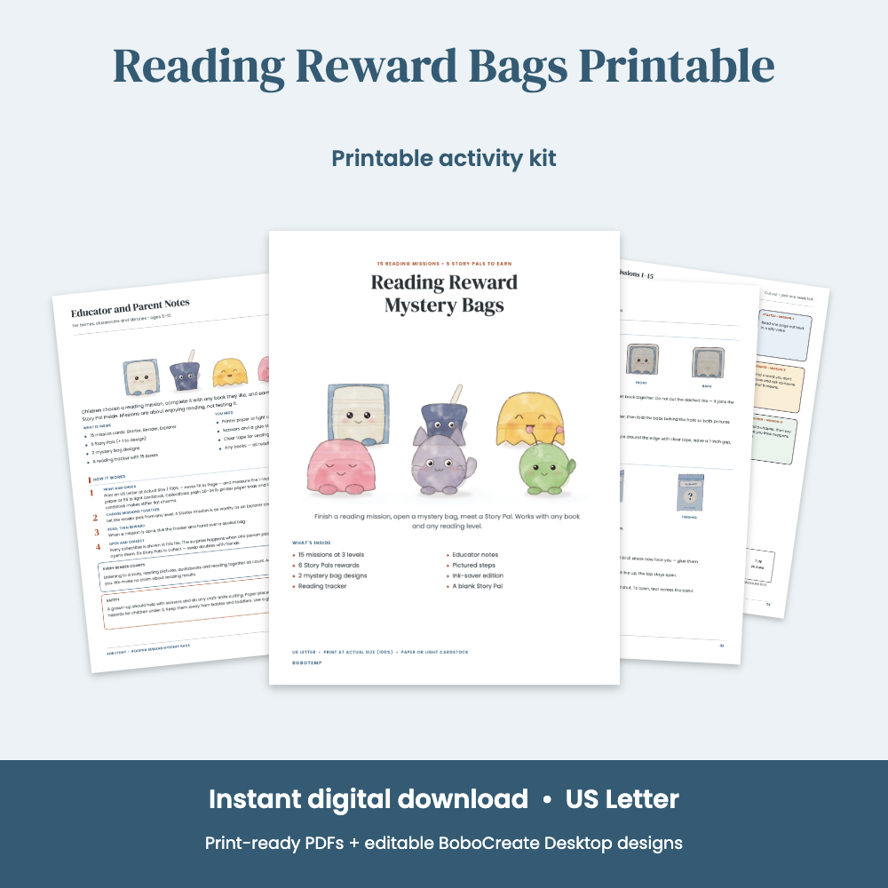 Preview of Reading Reward Bags Printable — 15 Reading Missions + Story Pal Collectibles & Tracker
