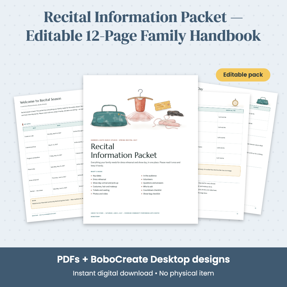 Preview of Recital Information Packet — Editable 12-Page Family Handbook