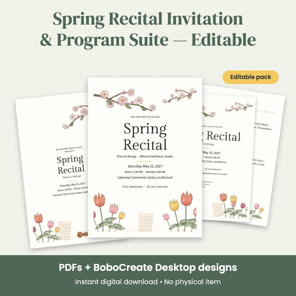 Preview of Spring Recital Invitation & Program Suite — Editable